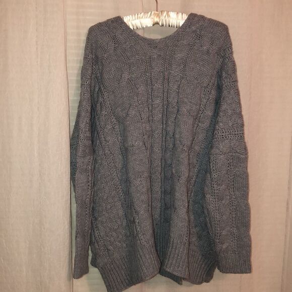 moon & madison M Gray Chunky Cable Knit Open Front Cardigan w Pockets - Picture 2 of 12